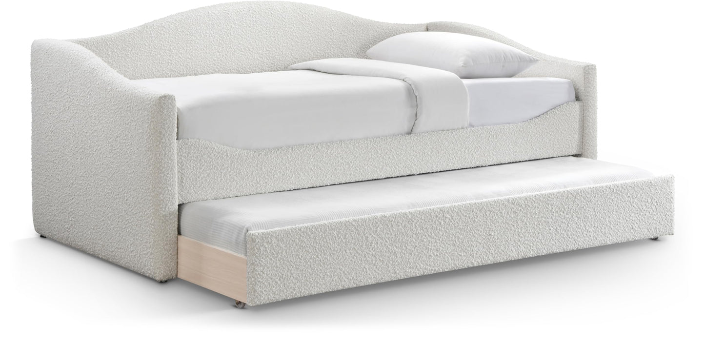 Meridian Furniture ArloCream-T Arlo Collection Modern | Contemporary Twin Daybed with Rich Cream Boucle Fabric, Twin Trundle, 82.5" W x 43.5" D x 32" H, Cream