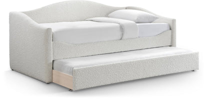 Meridian Furniture ArloCream-T Arlo Collection Modern | Contemporary Twin Daybed with Rich Cream Boucle Fabric, Twin Trundle, 82.5" W x 43.5" D x 32" H, Cream