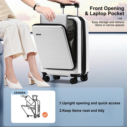 CENSIEN Luggage Sets 2 Pieces, 20 Inch Carry On Luggage and Expandable 28 Inch Checked Luggage with Spinner Wheels, Lightweight ABS+PC Hard Shell Suitcase with Front Opening, TSA Lock (White, 20/28)