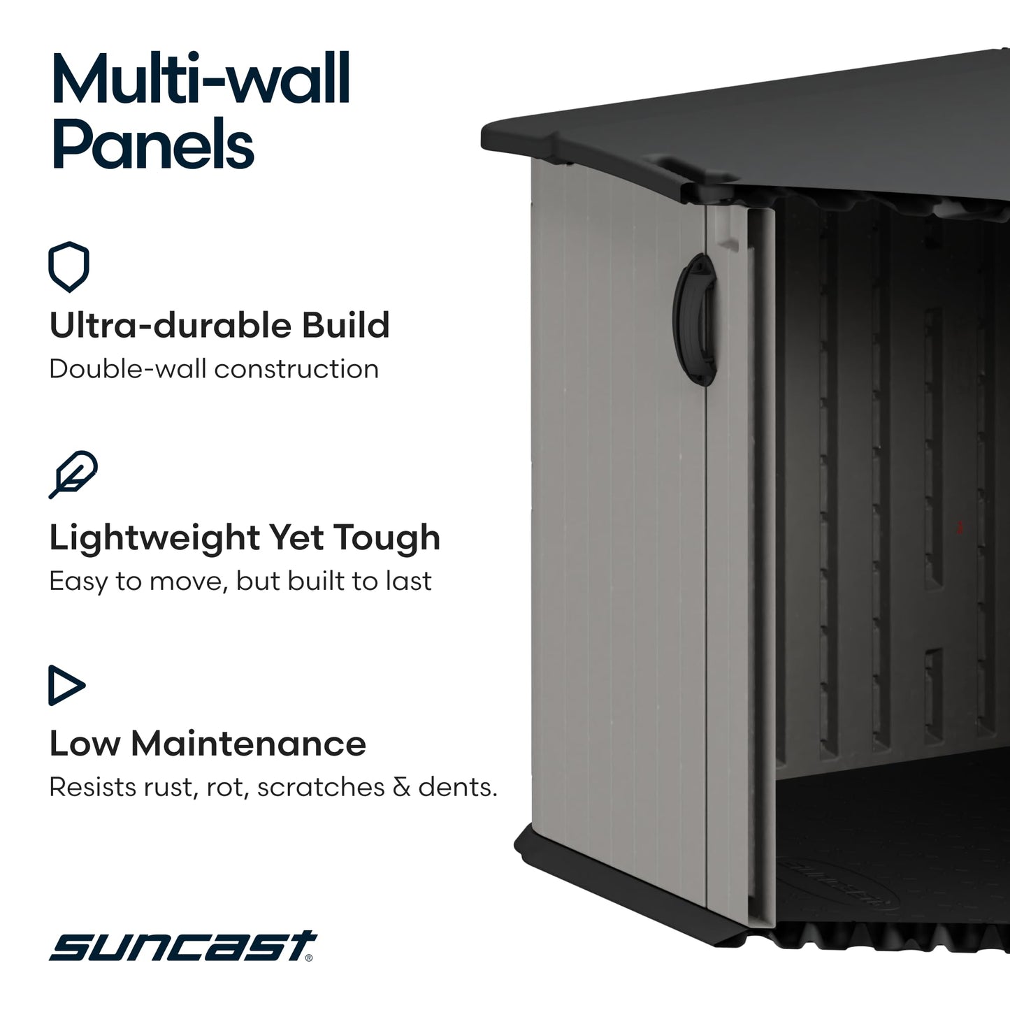 Suncast 138 Cu Ft Horizontal Outdoor Storage Shed, 57.5"x79.75"x52" Glidetop Outdoor Shed with Sliding Lid, Resin Storage Sheds with Floor for Bikes, Motorcycles, & Lawn Mower, Made in The USA