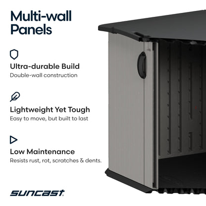Suncast 138 Cu Ft Horizontal Outdoor Storage Shed, 57.5"x79.75"x52" Glidetop Outdoor Shed with Sliding Lid, Resin Storage Sheds with Floor for Bikes, Motorcycles, & Lawn Mower, Made in The USA