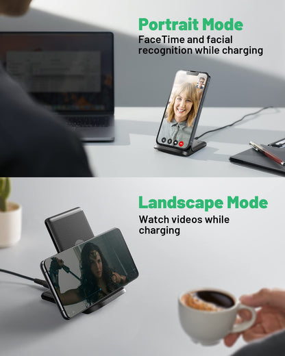 INIU Wireless Charger, 15W Fast Qi Certified Wireless Charging Station with Sleep-Friendly Adaptive Light Compatible with iPhone 16 15 14 13 Pro XS 8 Plus Samsung Galaxy S25 S24 S23 Note 20 Google etc