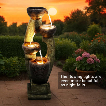 Naturefalls 40" Tall Outdoor Water Fountain and Waterfalls - Large Garden Fountain with LED Lights, 4-Tier Crocks, Indoor and Outdoor Fountains for Garden, Patio, Deck, Porch, Backyard and Home, Gray