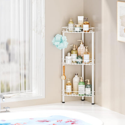 3Tier 12 SWTYMIKI Standing Shower Caddy Corner - Stainless Steel ShowerOrganizer Shelf with Hooks and Adhesive Pads