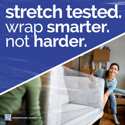 International Plastics Co. 80 Gauge 18" 1200ft Plastic Stretch Film/Wrap 500% Stretch Clear Cling Durable Adhering Packing Moving Packaging Heavy Duty Shrink Film