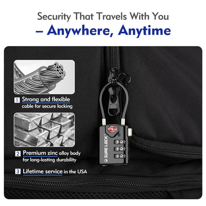 SURE LOCK TSA Compatible Travel Luggage Locks, Inspection Indicator, Easy Read Dials - 2 pack