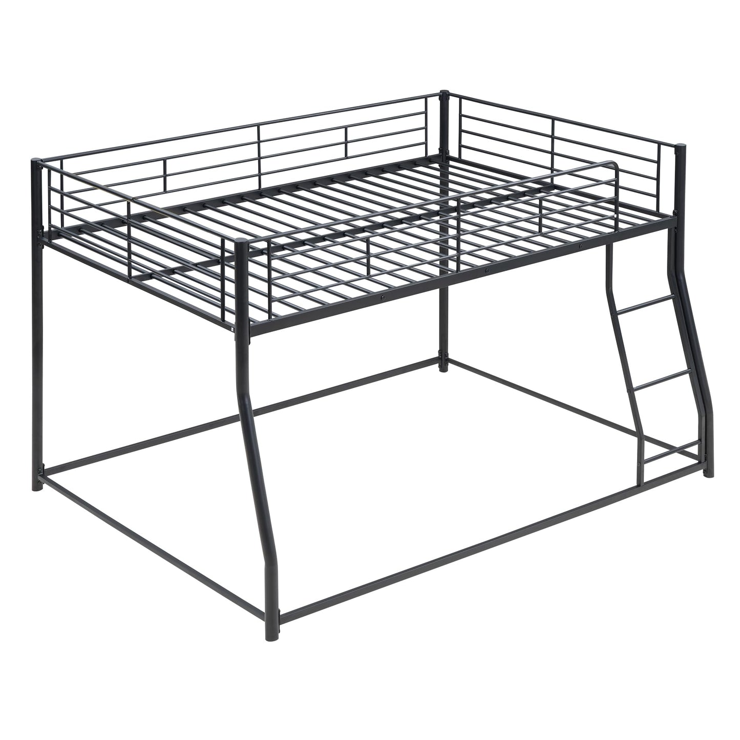 Bellemave Metal Full XL Over Queen bunk Bed, Floor Twin XL Over Queen Bunk Bed Frame with Ladder and Guardrails,Black no slats
