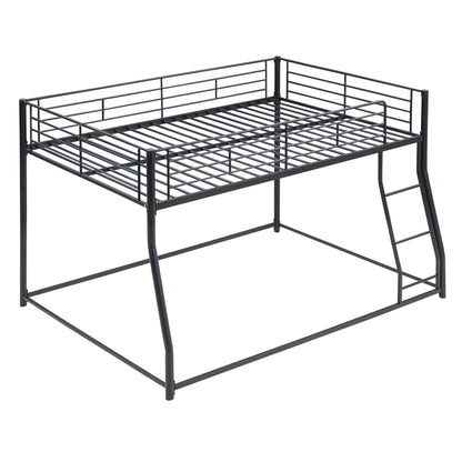 Bellemave Metal Full XL Over Queen bunk Bed, Floor Twin XL Over Queen Bunk Bed Frame with Ladder and Guardrails,Black no slats