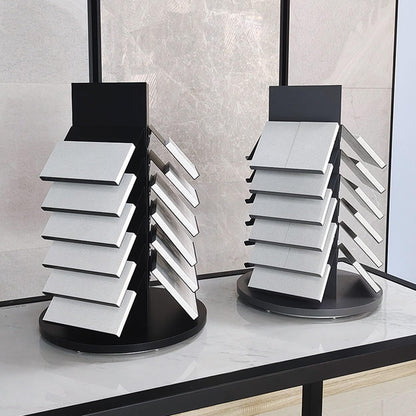 ZOCWJK Rotatable Marble Slab Display Stand, Gray Porcelain Rack with 18 Card Slots, Iron Tile Sample Holder, Wooden Floor Storage Shelf, Perfect for Showrooms and Reta,Black,Gray-40x40x59cm