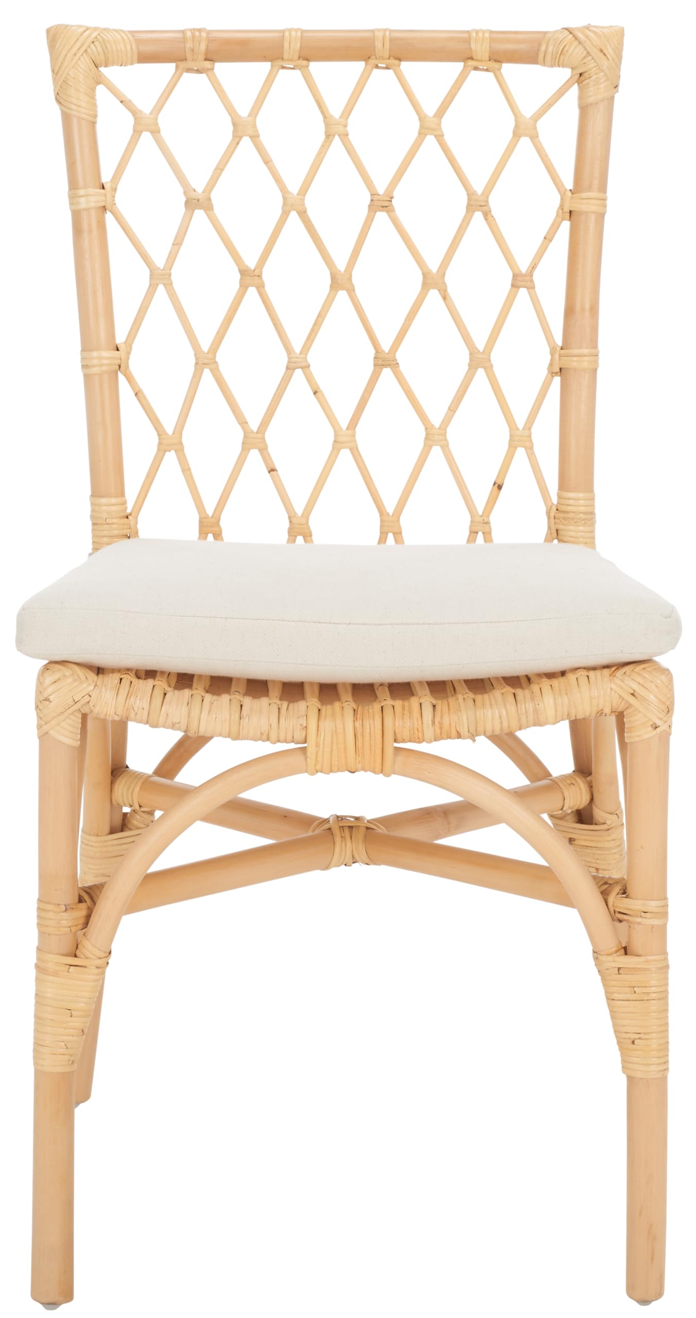 SAFAVIEH Home Collection Austri Natural Rattan/Linen Dining Chair Set of 2 with Cushion