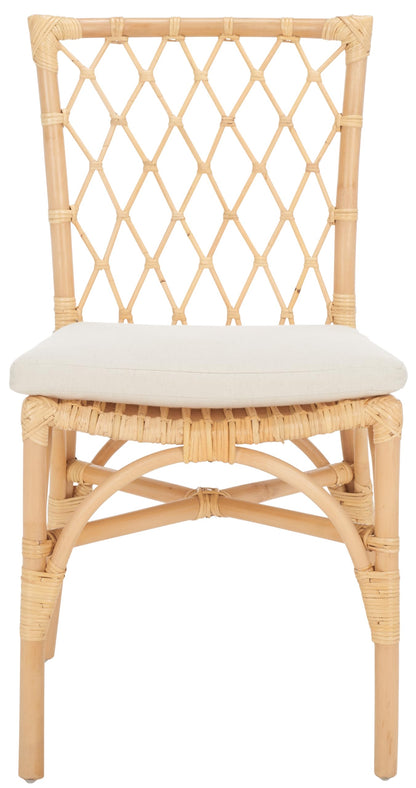 SAFAVIEH Home Collection Austri Natural Rattan/Linen Dining Chair Set of 2 with Cushion