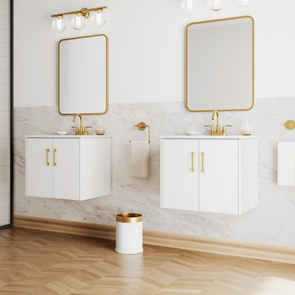 phiestina 24 Inch White Floating Bathroom Vanity, Pre-Assembled Wall-Mounted Cabinet with 2 Soft-Close Doors & 3 Hole Ceramic Sink, No Faucet,BV08-24-WHITE