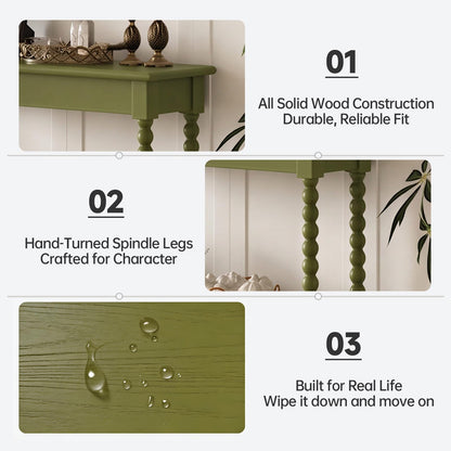 NKGIAG 45'' Vintage Console Table, 100% Solid Wood Tall Entryway Table with 2-Tier Storage for Entrance, Hallway, Foyer, Living Room, Narrow Couch Table Behind Sofa, Minimal Assembly, Green