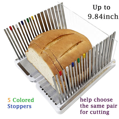 Stainless Steel Bread Slicer for Homemade Bread, Bread Slicing Guide with 20 Liners, 2 Thickness Cutting Guide with Crumb Tray, Bread Loaf Cutter Adjustable Width, for Sourdough, Meats, Deli
