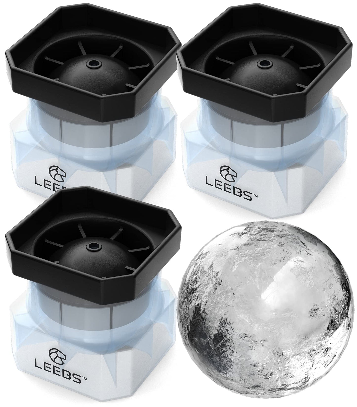 Silicone Freezer Press Sphere Ice Ball Maker Mold, 3 Pack for Large Round Craft Whisky Ice Balls - Bourbon, Scotch, Old Fashioned, Cocktail Drinks - by LEEBS