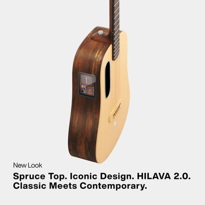 LAVA ME 4 Solid Spruce Top Series,HILAVA 2.0 Smart Acoustics Electric Guitars,right handed,with 3.5 inch TouchScreen,FreeBoost 2.0, Ideal Bag, Woodgrain Brown/Burlywood,36 inch