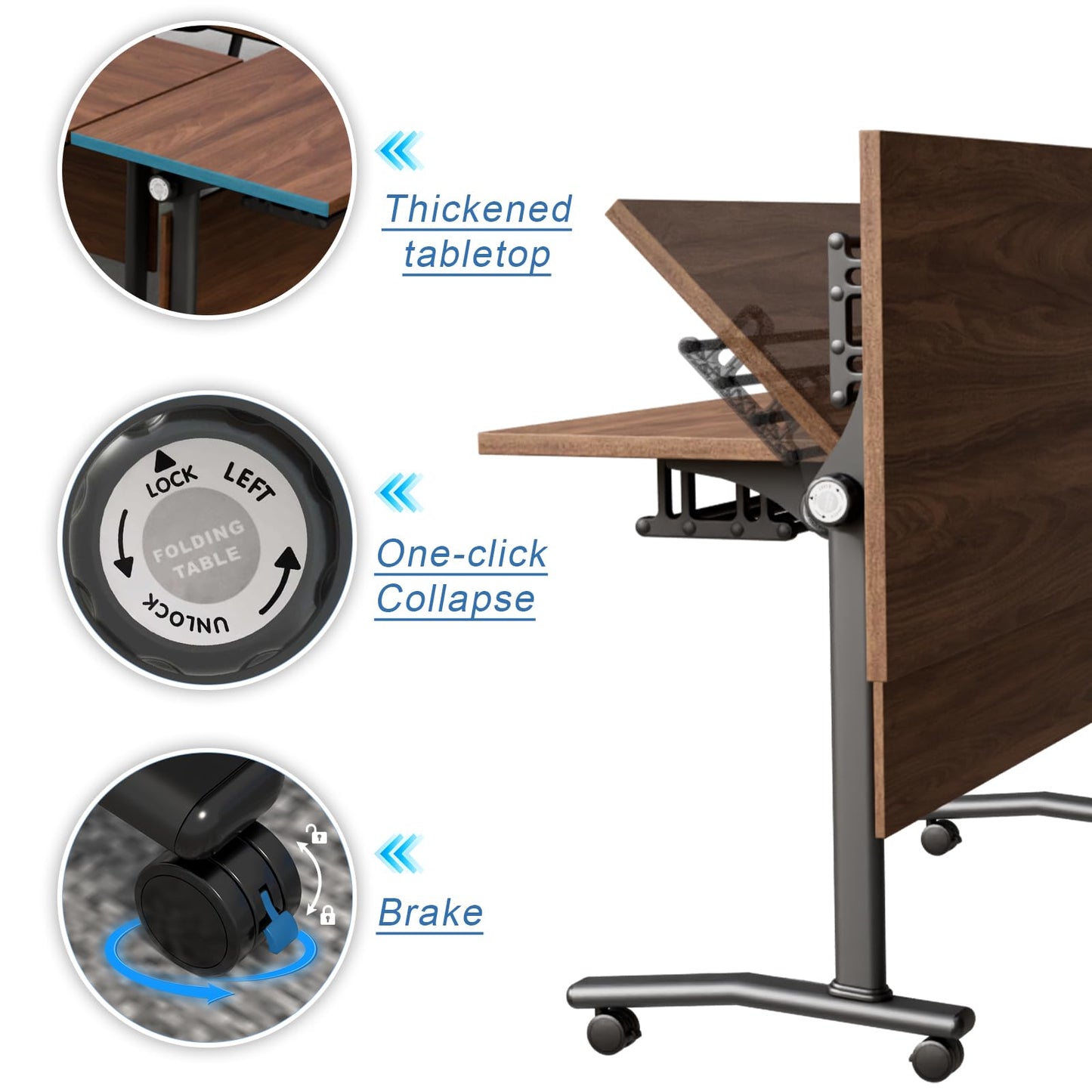 Flip-Top Folding Conference Table with Wheels, Modular Conference Room Table Training Room Tables, Mobile Meeting Tables for Office, Seminar Spaces, Classroom Desk, Locking Casters, Set of 2/4/6/8