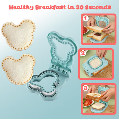 Sandwich Cutter and Sealer, Crustless Mouse Shaped Cutters for Kids Lunch, Cute Sandwich Maker Peanut Butter and Jelly Crustless Sandwich Bread for Kids Children Boys Girls (Blue)