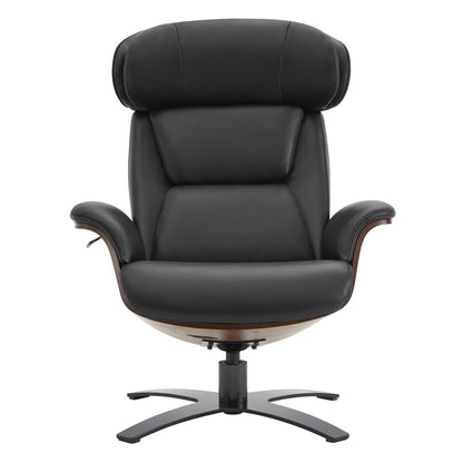 CHITA Genuine Leather Reclining Swivel Chair with Adjustable Headrest and Ottoman for Living Room, Black