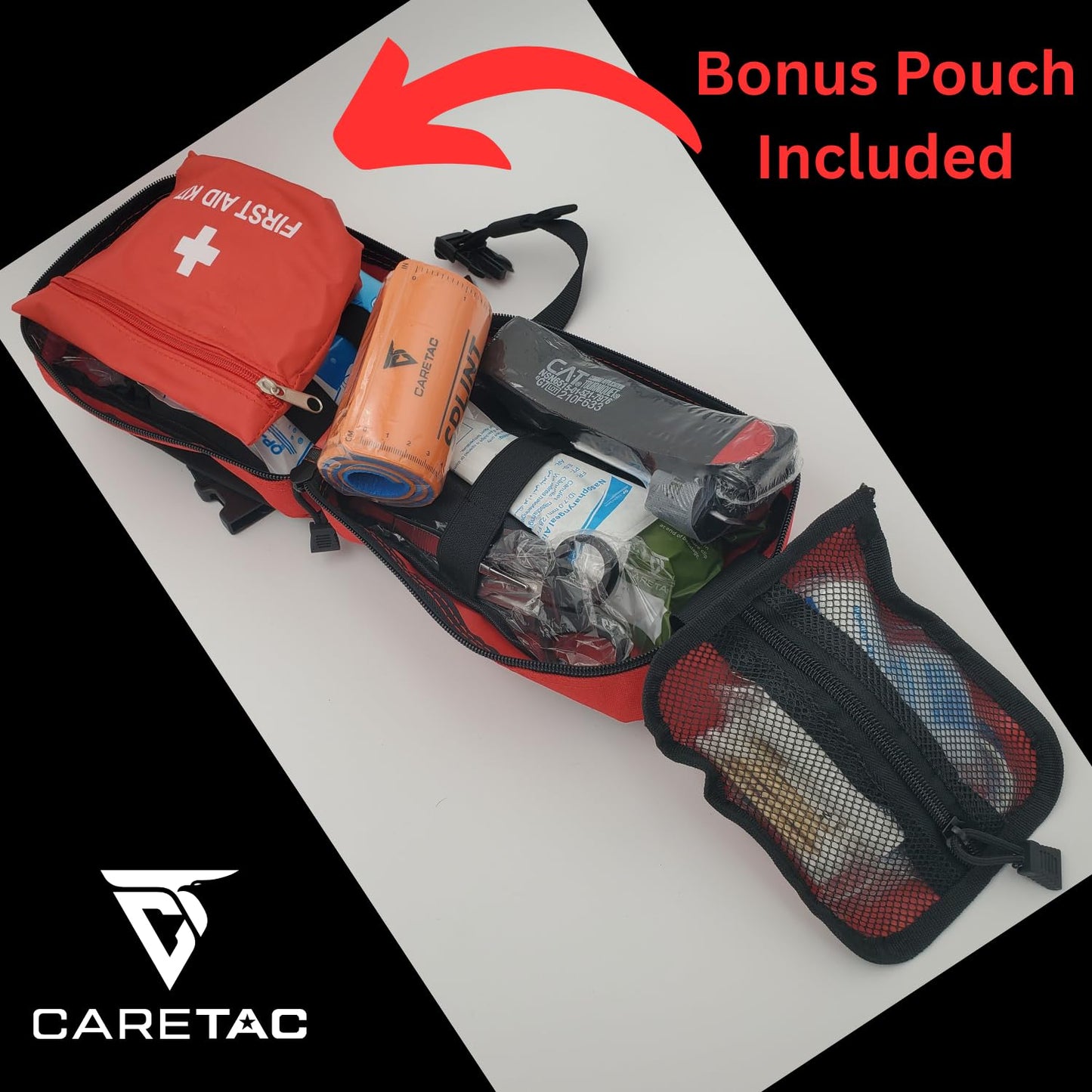 CareTac IFAK Trauma & First Aid Kit with CAT Gen 7 Tourniquet – Military-Grade Tactical Medical Kit Includes Israeli Bandage, Chest Seal, Splint & CPR Mask for Bleed Control, Gunshot Wounds & More
