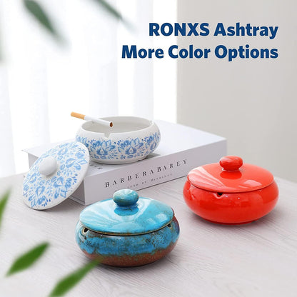 RONXS Outdoor Ashtray with Lid | Windproof Handmade Ceramic Ashtray for Patio, Home Office Indoor Decoration