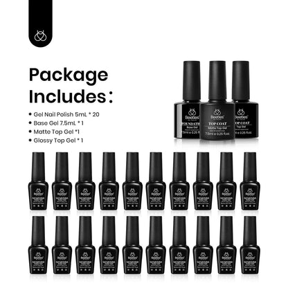 Beetles Cat Eye Gel Polish Set - 24Pcs 20 Colors Glitter Dark Color Changing Gel Nail Polish Kit with Base Gel Glossy Matte Top Coat Soak off UV DIY Nail Art Salon Ombre Black Nails Gift