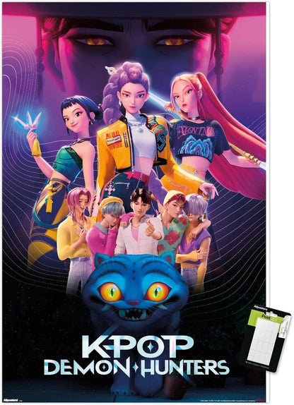 Netflix KPop Demon Hunters 2025 Wall Poster - Premium 34L x 22.4W Mount Bundle