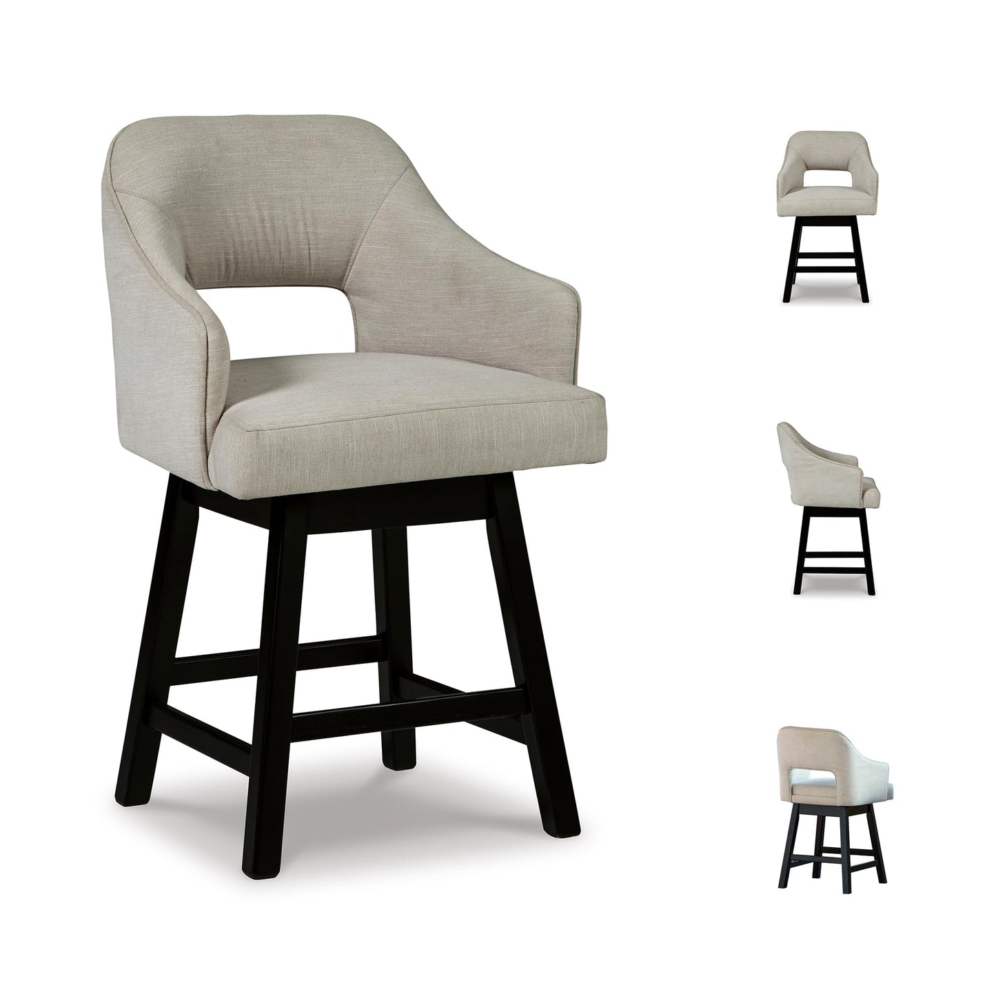 Signature Design by Ashley Tallenger 25" Upholstered Swivel Counter Height Bar Stool, 2 Count, Beige & Dark Brown