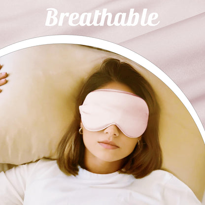 MATASSE Silk Eye Mask for Sleeping with Adjustable Elastic Band - 3D Contoured, Eye Cover Sleep Mask w/Genuine Mulberry Silk Including The Strap for Women, Men (Black)