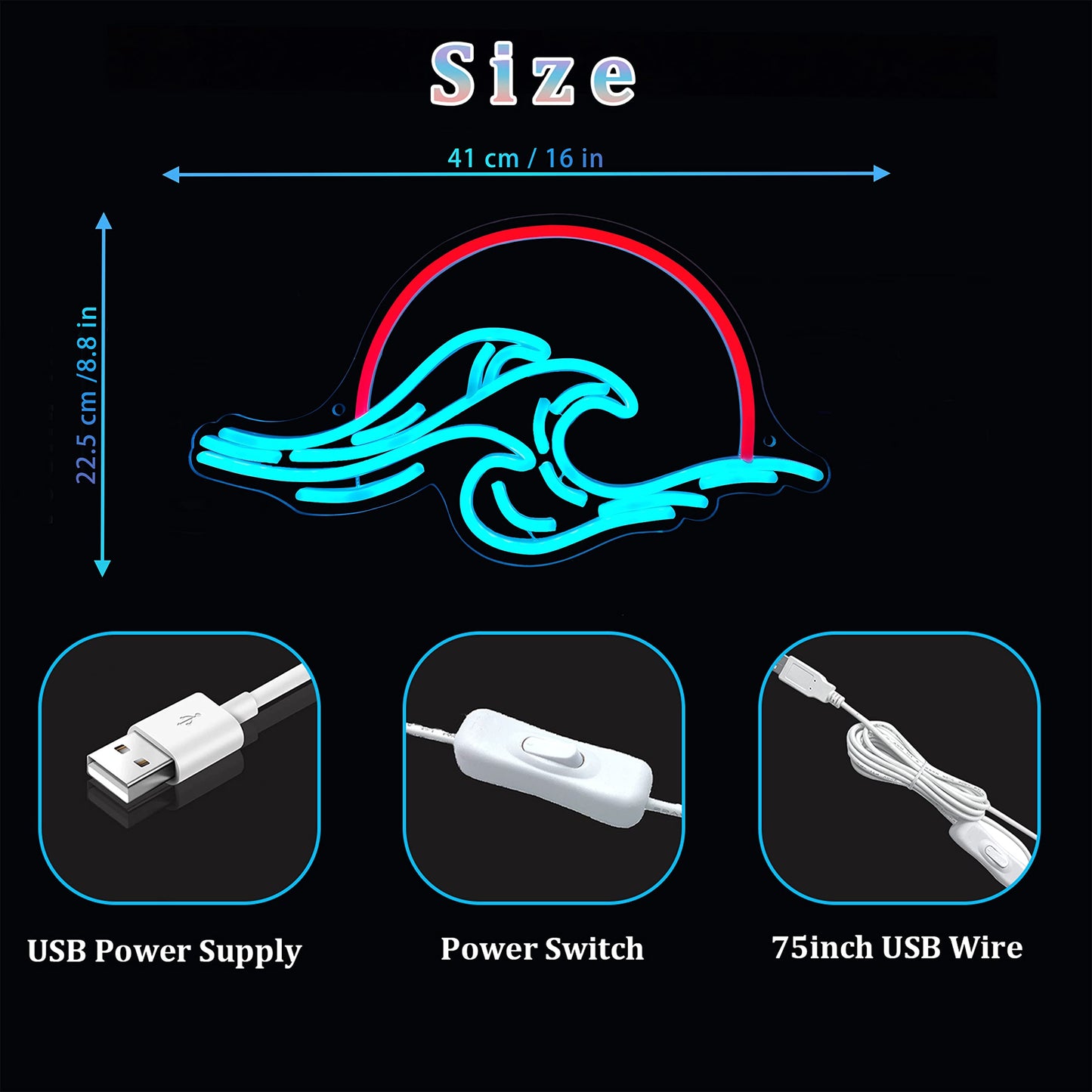 Sunset Neon Sign for Wall Decor, Wave Sign LED Light Sign for Bedroom Wall, Dimmable Neon Lights Signs for Man Cave Bedroom, Living Room, Party, Bar, USB Powered (8.8 * 16in)
