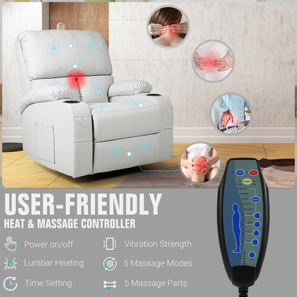 LAFWELL Rocking Recliner Chair, Massage Rocker Recliner Chair with Vibration Massage and Heat, 360° Swivel Recliner Chairs, Living Room, Bedroom, Nursery, RV, Grey