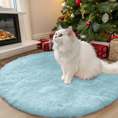 OLANLY Round Light Blue Area Rug - Soft, Fluffy, Machine Washable 3 ft Circle Carpet for Bedroom & Nursery Decor