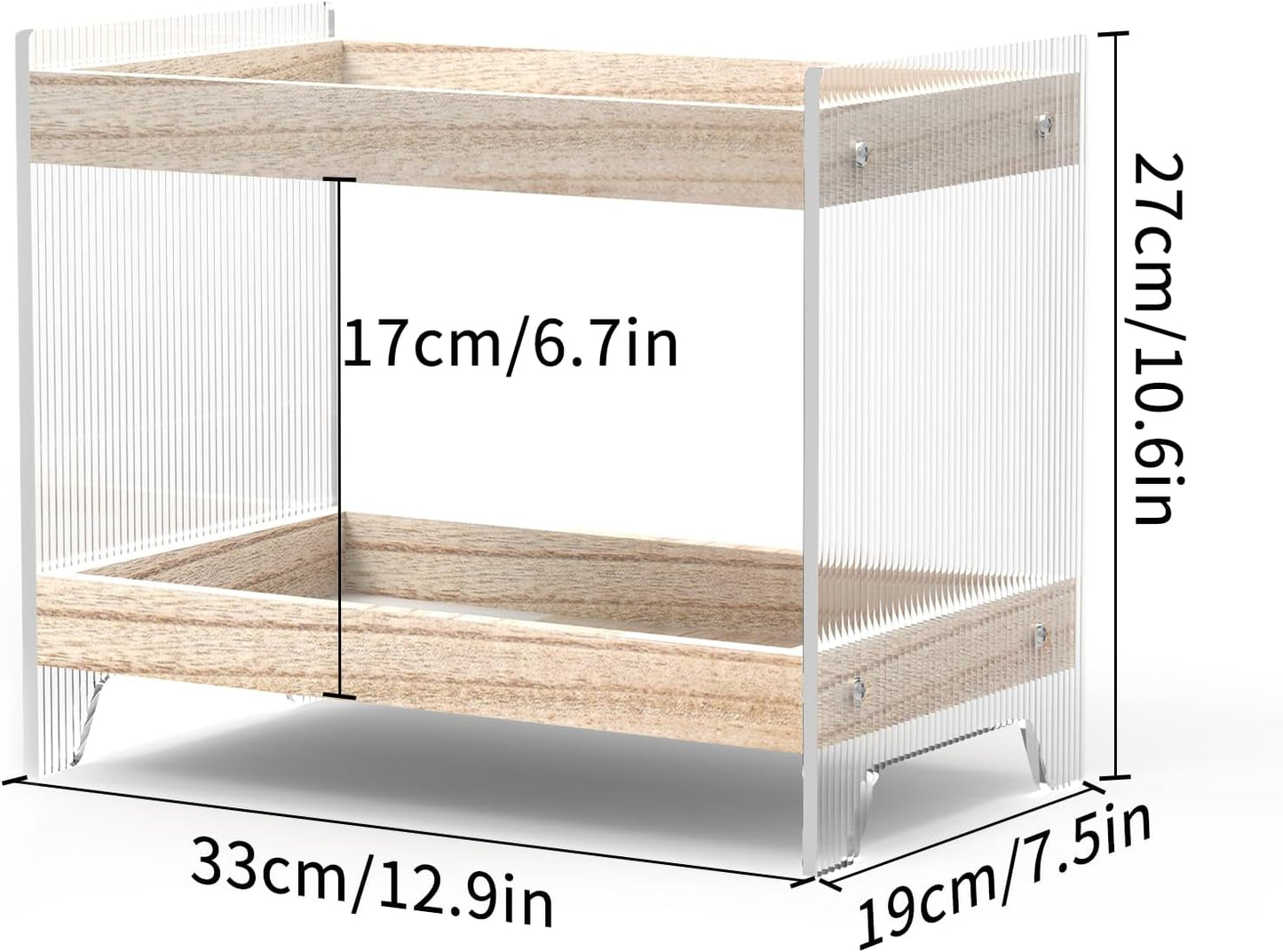 Bathroom Countertop Organizer, 2-Tier Wood Shelf for Cosmetic Storage, Acrylic Standing Rack for Home