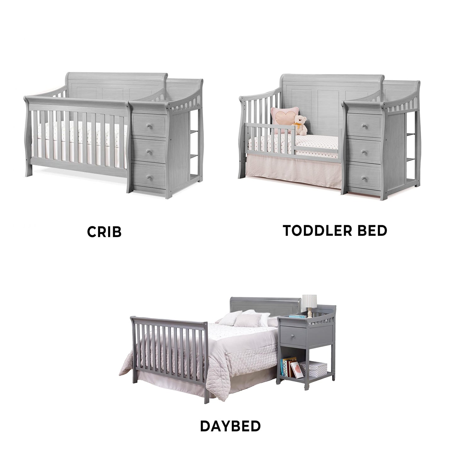 Sorelle Furniture Princeton Elite Crib and Changer with Solid Panel Back Classic -in- Convertible Diaper Changing Table Non-Toxic Finish Wooden Baby Bed Toddler Full-Size Nursery - Weathered Grey