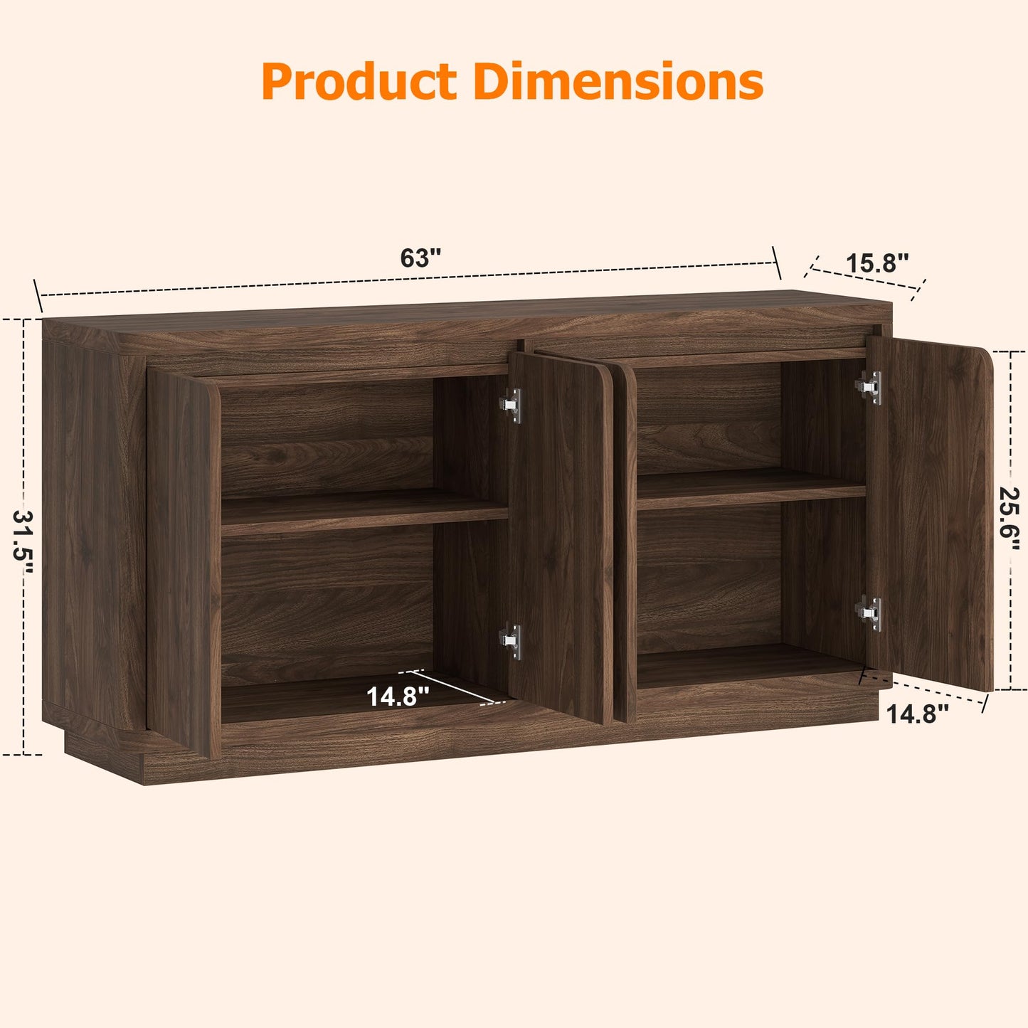 knoworld Buffet Cabinet with Storage, Outlet & Adjustable Shelves, Sideboard Cabinet with Double-Arc Doors, Classic Modern Wood Console Table & Credenza for Dining Room & Entryway