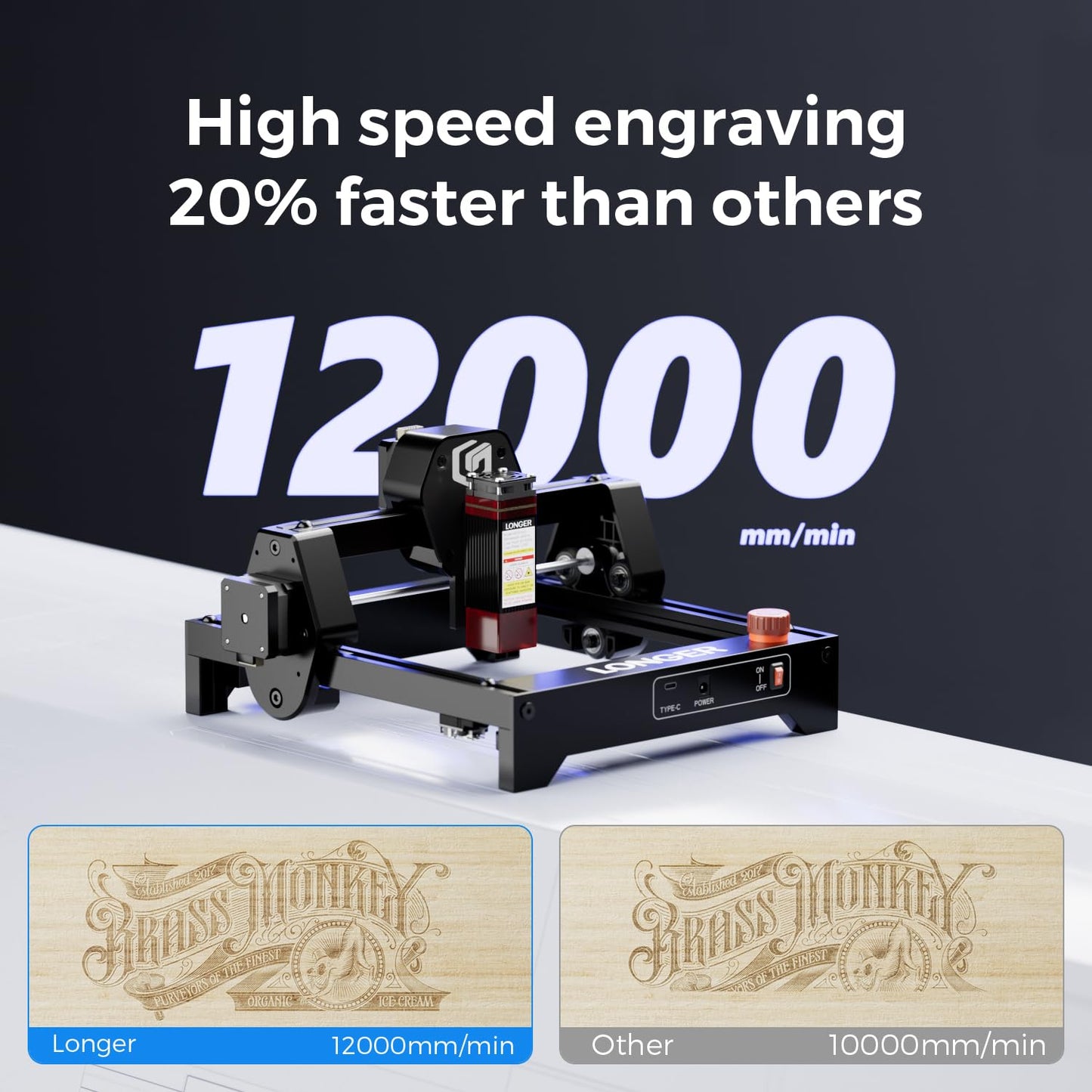 LONGER Ray5 mini 3.5W Portable Laser Engraving Machine with Rotary Roller Kits and 8 Pcs Raiser, 12000mm/min, Ideal for DIY Projects on Wood, Metal, Acrylic, Leather, and More