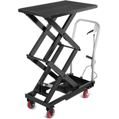 Hydraulic Lift Table Cart, 330 Lbs Capacity 50" Lifting Height Double Scissor Lift Table with Anti-Slip Pad & 4 Wheels for Material Handling & Transportation in Warehouse, Workshop, Black