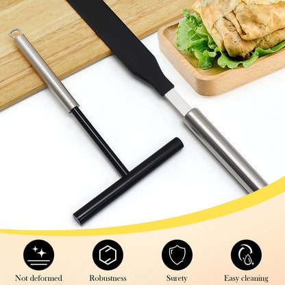 Crepe Spreader and Spatula Set - 2Pcs Stainless Steel T-Shaped Crepe Maker Tool with Nylon Handle, Even Thickness Distribution, Hanging Hole for Easy Storage for Baking and Cooking