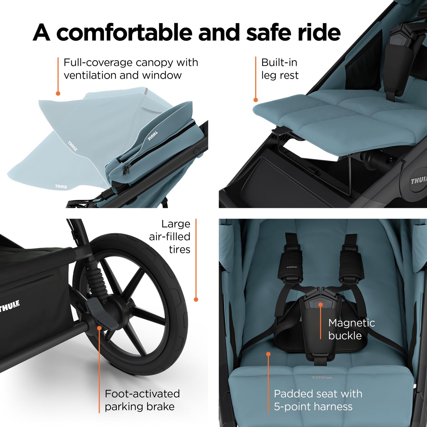 Thule Urban Glide 3 Single Child All-Terrain Stroller, Full-Suspension System, Air-Filled Tires, Upright seat with Adjustable Recline and Built-in legrest