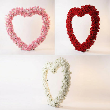 Giant Heart Shaped Flower Arch Backdrop - 6.6ft Tall Artificial Rose Flower Stand for Wedding, Engagement, Birthday Party Decor (Pink/Red/White, Full Bloom)