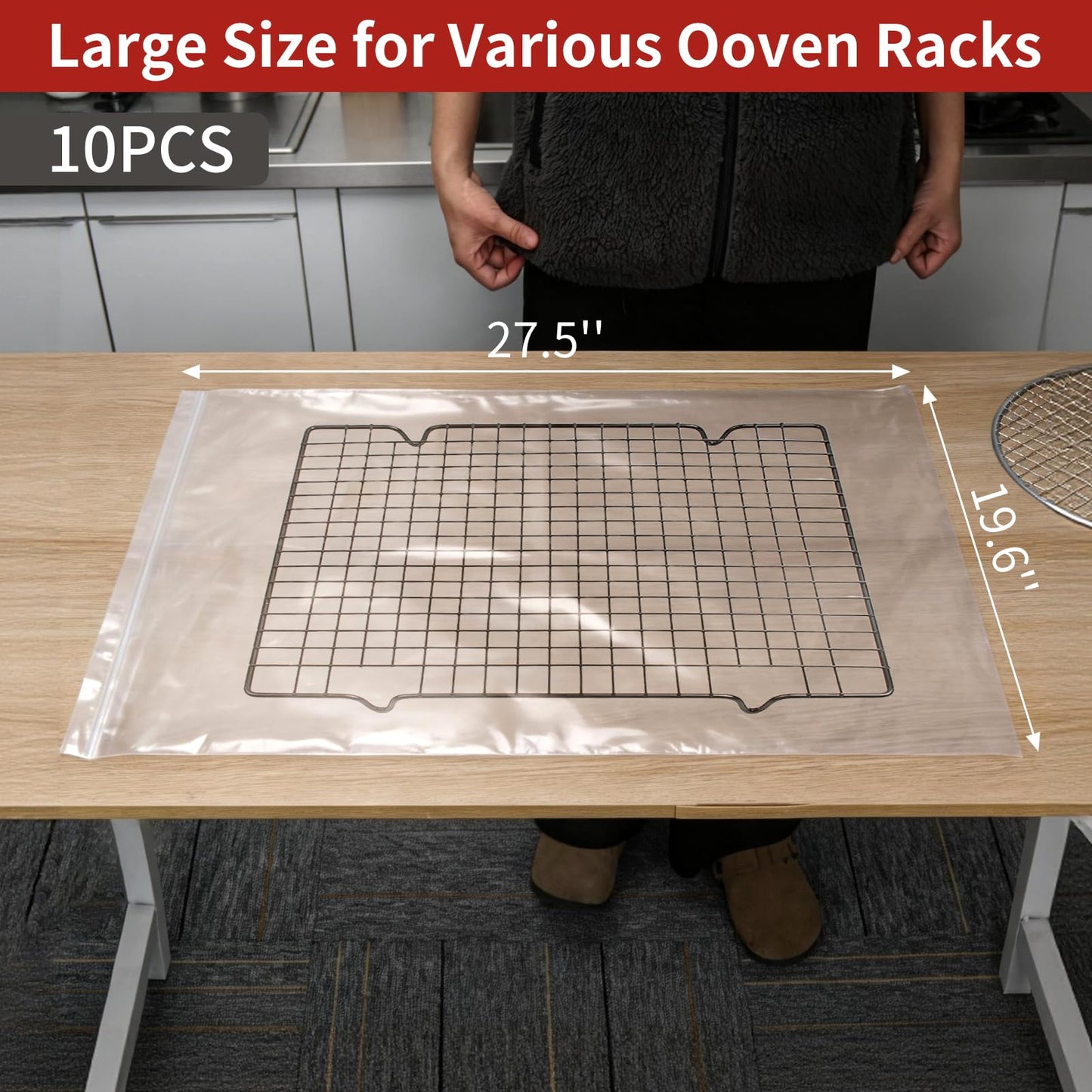 Plus tard 10 Pack Oven Rack Cleaning Bags, 27.5''*19.6'' Heavy Duty No Scrub Oven Rack Cleaning Bag, Disposable Leakproof Soaking PE Bags for Removable Metal Rack, BBQ Grills, Grill Grate