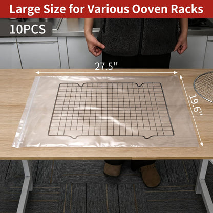 Plus tard 10 Pack Oven Rack Cleaning Bags, 27.5''*19.6'' Heavy Duty No Scrub Oven Rack Cleaning Bag, Disposable Leakproof Soaking PE Bags for Removable Metal Rack, BBQ Grills, Grill Grate