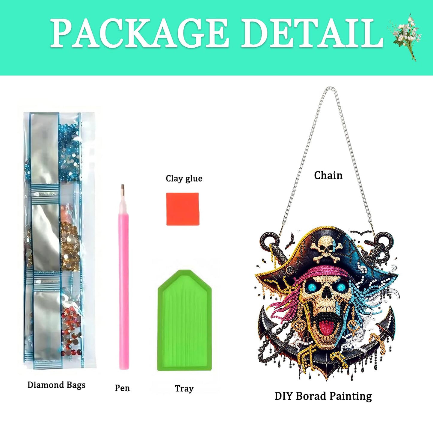 Auremi Pirates Diamond Art Pendant Kits,5D Skulls Diamond Art Diamond Painting Hanging Kits,DIY Special Shaped Diamonds Painting Suncatcher Pendant Kit for Adults for Gift Wall Home Decor