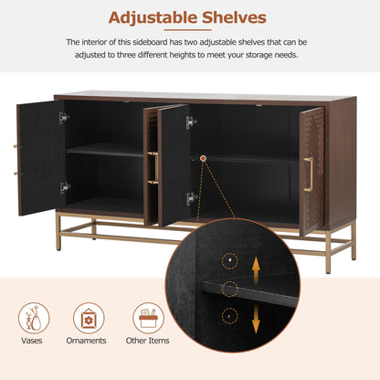 GDFStudio 60" Modern Sideboard Buffet Storage Cabinet with 4 Doors & Adjustable Shelves, Retro Coffee Bar with Metal Handles & Legs, Kitchen Cupboard Organizer for Dining Room Living Room, Espresso
