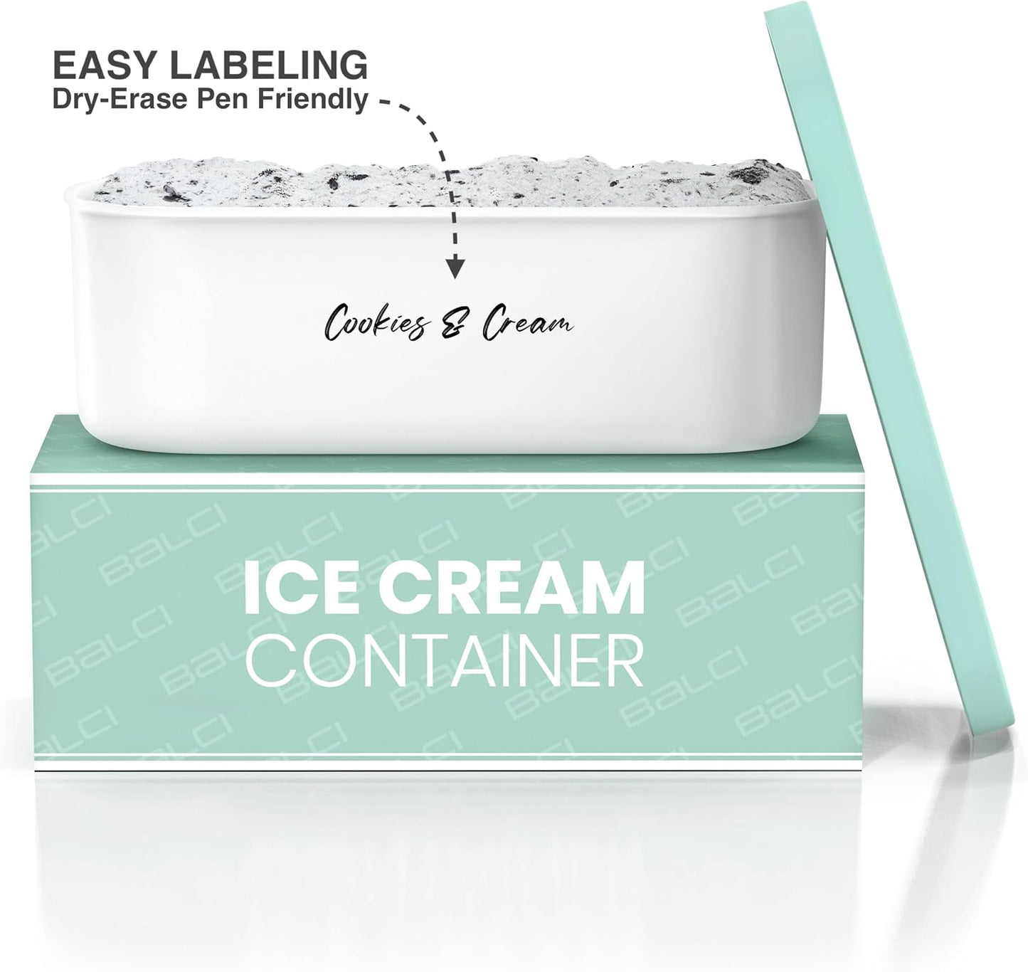 2 Frozen BALCI - Ice Cream Container - Quart - Perfect Reusable Freezer Storage for Homemade Ice Cream Tubs for Sorbet