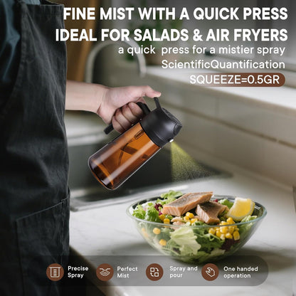 16oz/470ml 2 1 Olive Oil Sprayer for Cooking, in Oil Dispenser Bottle Spray and Pour with Stickers, Premium Dark Brown