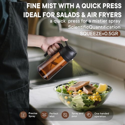 LAKUMIQI Olive Oil Sprayer | 2-in-1 Glass Dispenser & Mister – 16oz, Non-Aerosol, Leak-Resistant for Cooking & BBQ