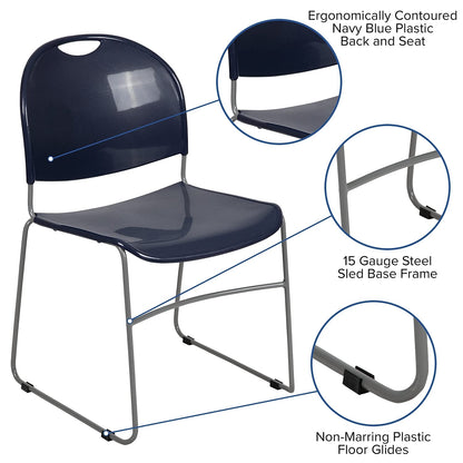 Flash Furniture HERCULES Series 5 Pack 880 lb. Capacity Navy Ultra-Compact Stack Chair with Silver Powder Coated Frame
