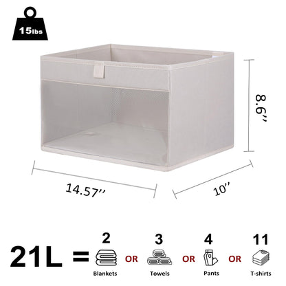 WUIKE Closet Storage Bins, Fabric Organizer Baskets with Clear Window and Handles, Foldable Storage for Shelves, Beige, Large, 3-Pack