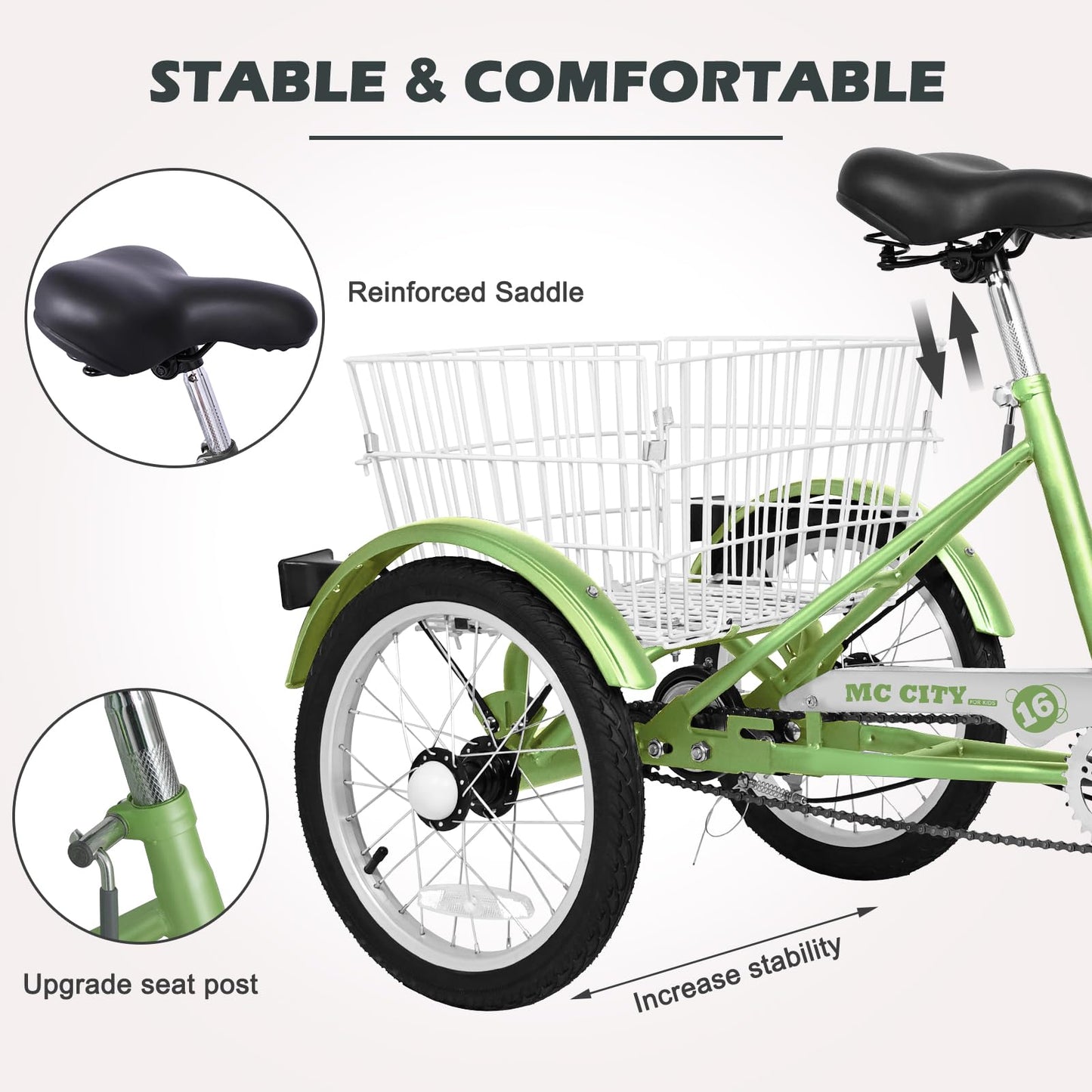 H&ZT Adult Tricycle, 3 Wheeled Bike, Trike Cruiser Bike, with 7-Speed Gear, Parking Brake Handle, Low Step, Large Rear Basket, Elderly Friendly, for Men, Women, and Teens